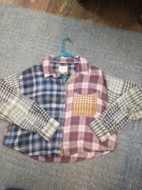 American Eagle Outfitters Blue & Pink Plaid Patchwork Shirt